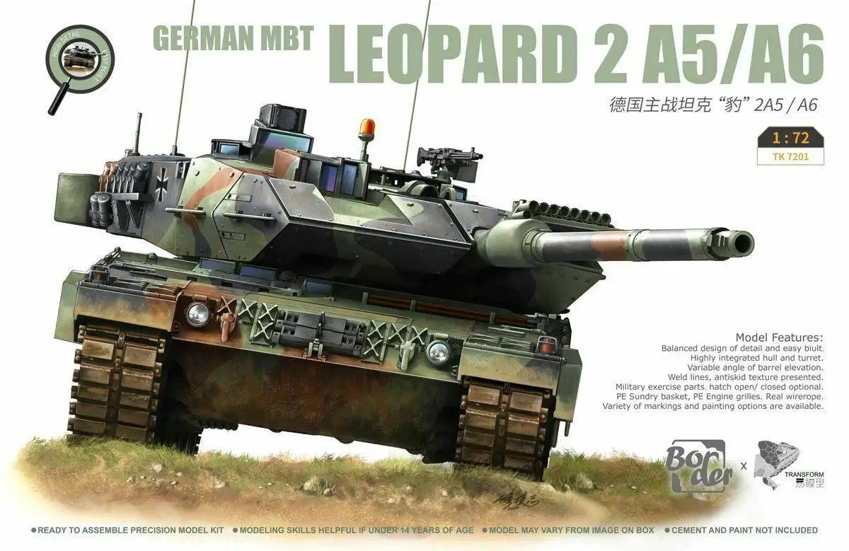 Комплект моделей BORDER TK7201 в масштабе 1/72 Немецкого производства MBT Leopard 2A5/A6 Изображение 0