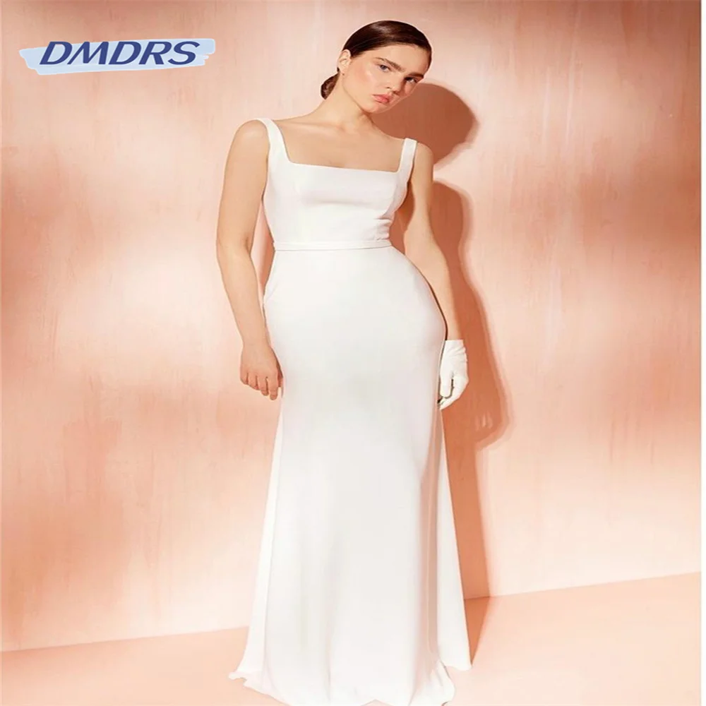 Простое свадебное платье с квадратным вырезом и рукавом-майкой длиной до пола, элегантное свадебное платье без рукавов, классическое платье Vestidos De Novia Изображение 0