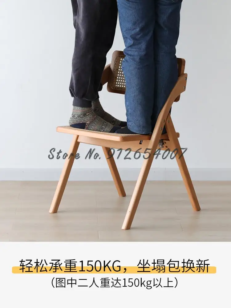 Средневековый Складной стул из ротанга, Бытовая спинка из массива дерева, Сиденье для отдыха на балконе, Простой обеденный Ретро в японском стиле Изображение 3