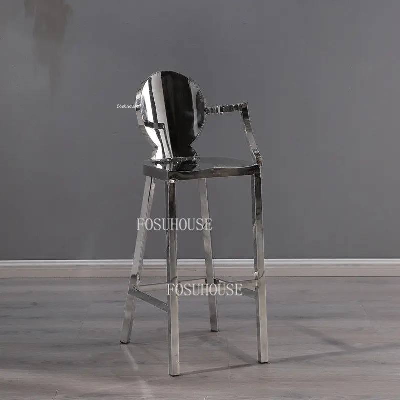 Скандинавский барный стул, Современный стул с серебряной спинкой из нержавеющей стали, Табурет с высокими ножками, мебель креативного дизайна, Кресло, барный стул, кухня Z Изображение 0