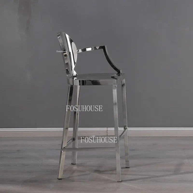 Скандинавский барный стул, Современный стул с серебряной спинкой из нержавеющей стали, Табурет с высокими ножками, мебель креативного дизайна, Кресло, барный стул, кухня Z Изображение 1