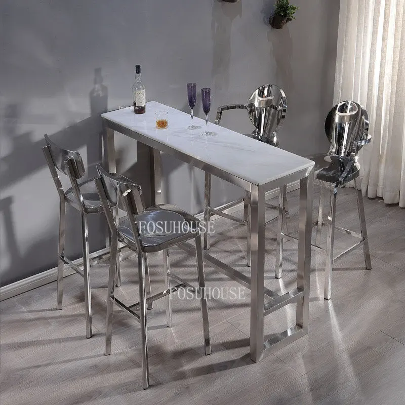 Скандинавский барный стул, Современный стул с серебряной спинкой из нержавеющей стали, Табурет с высокими ножками, мебель креативного дизайна, Кресло, барный стул, кухня Z Изображение 4