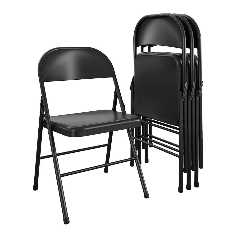Стальной складной стул (4 упаковки), черный мебельный акцент, современный обеденный стол, обеденный стул, уличный стул и стол Изображение 0