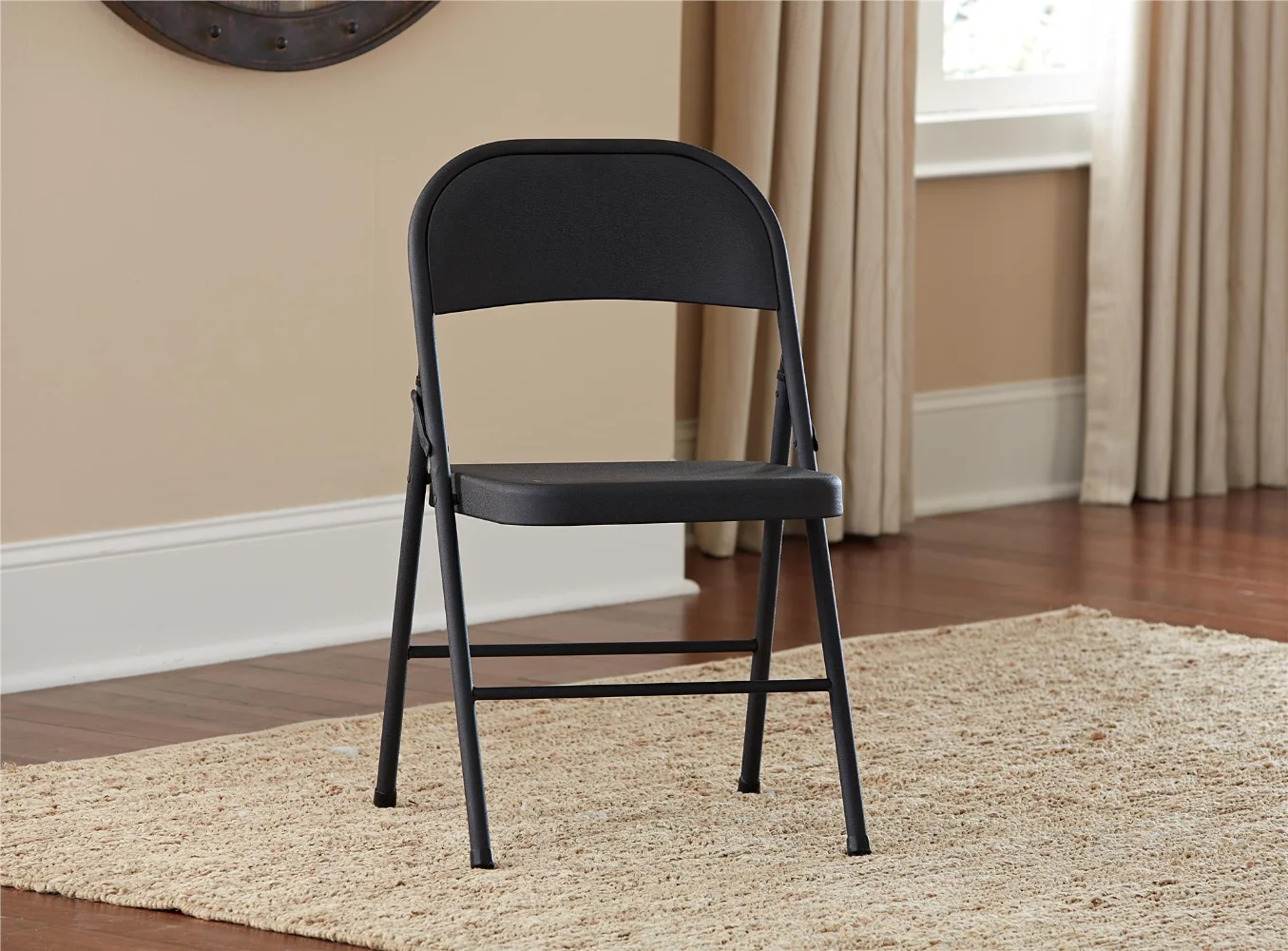 Стальной складной стул (4 упаковки), черный мебельный акцент, современный обеденный стол, обеденный стул, уличный стул и стол Изображение 1