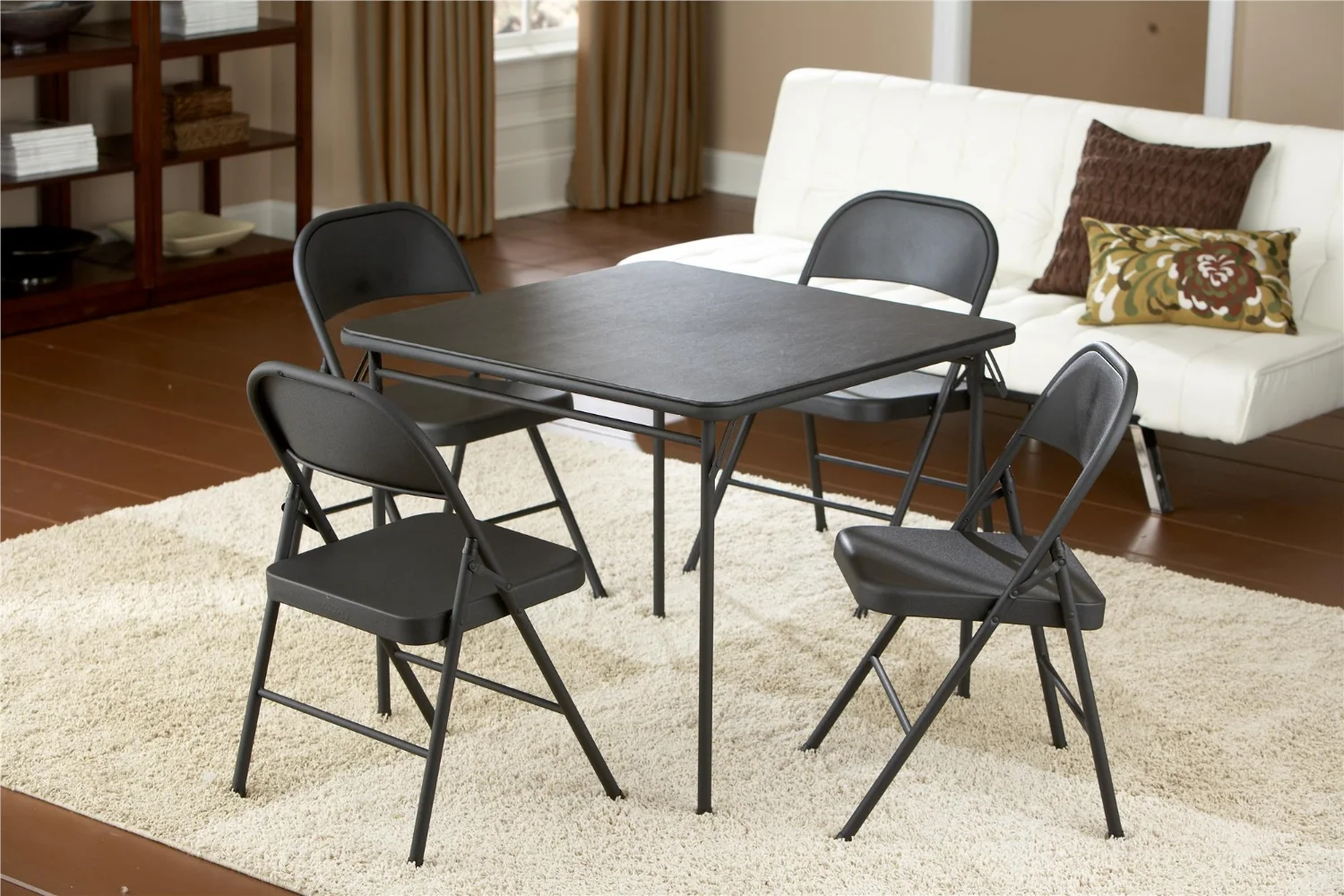 Стальной складной стул (4 упаковки), черный мебельный акцент, современный обеденный стол, обеденный стул, уличный стул и стол Изображение 2