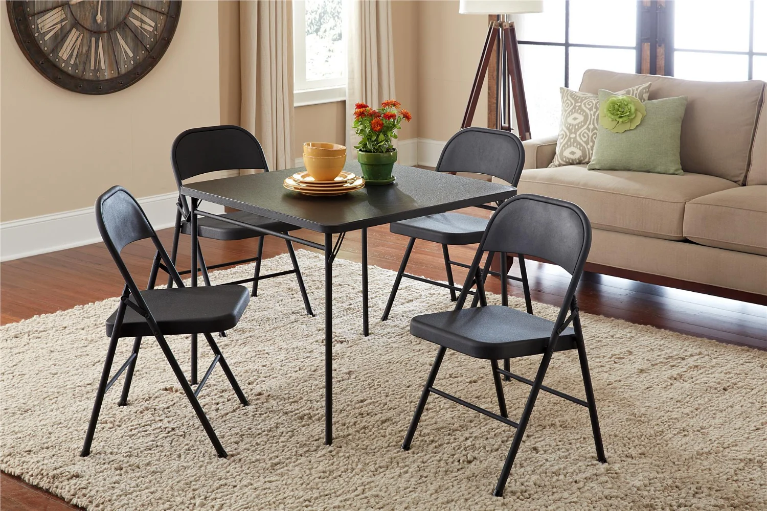 Стальной складной стул (4 упаковки), черный мебельный акцент, современный обеденный стол, обеденный стул, уличный стул и стол Изображение 3
