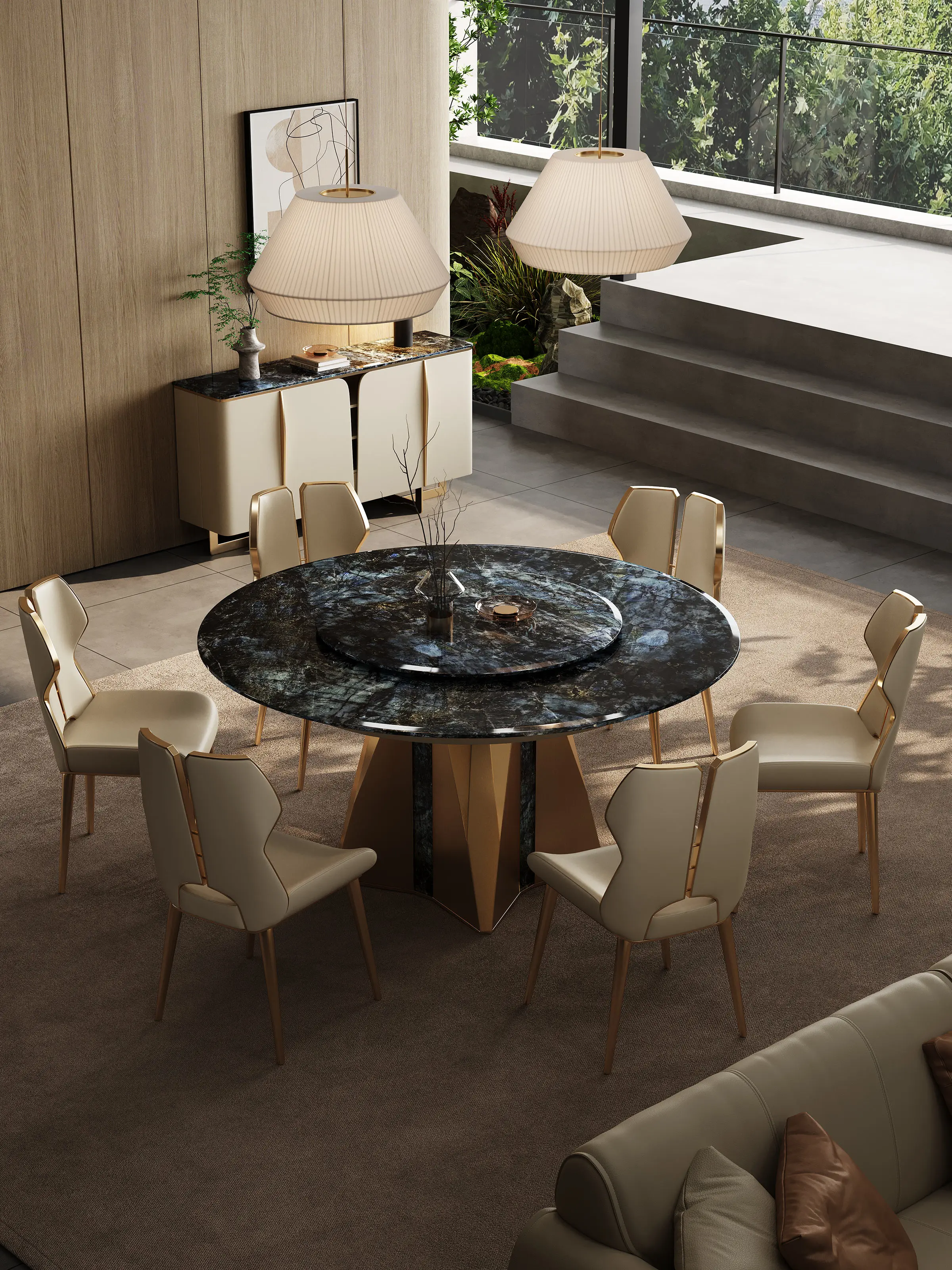 Настольная лампа из натурального мрамора роскошная вилла высокого класса, новый круглый обеденный стол из роскошного камня, семейный обеденный стол Изображение 2