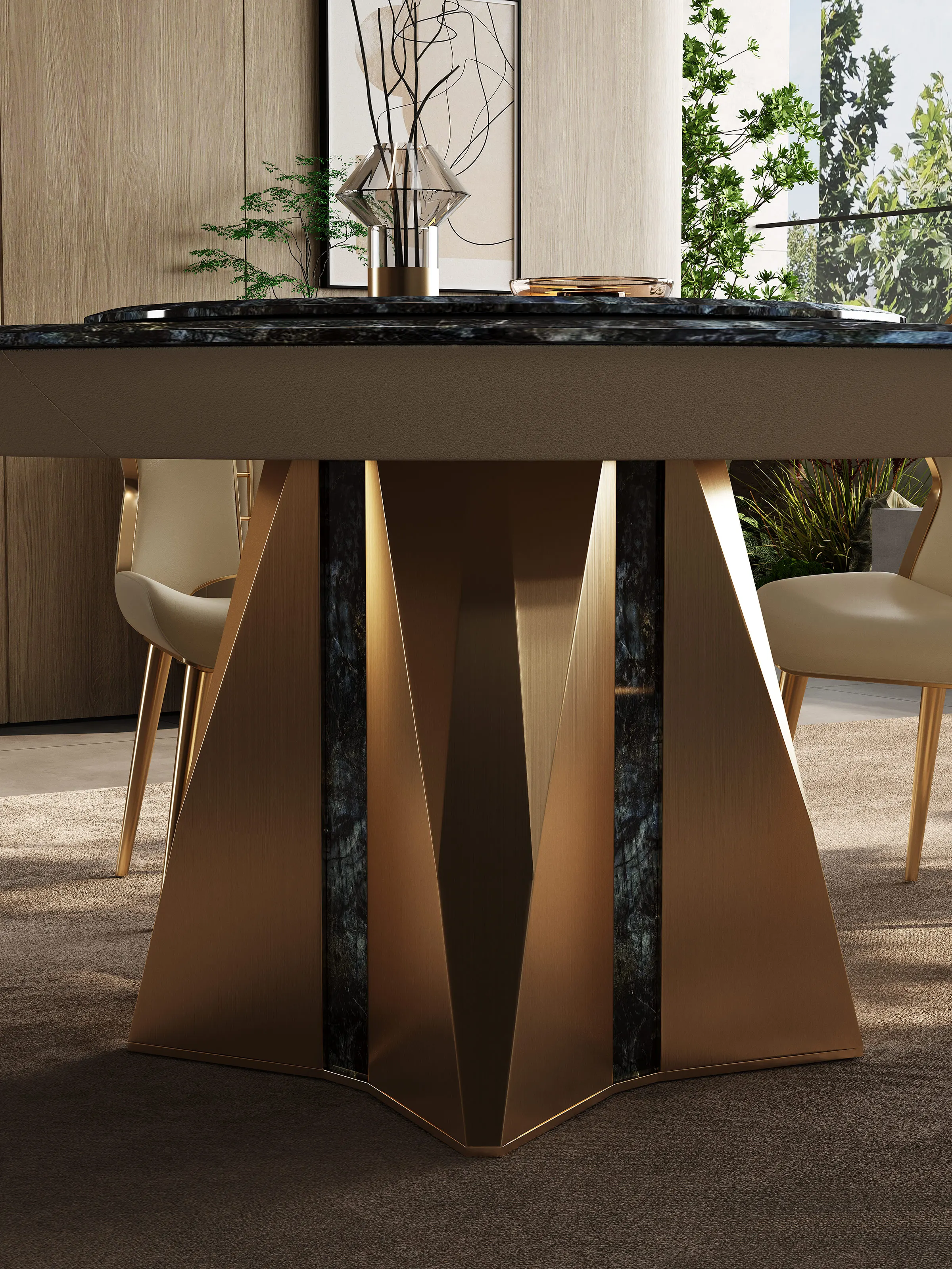 Настольная лампа из натурального мрамора роскошная вилла высокого класса, новый круглый обеденный стол из роскошного камня, семейный обеденный стол Изображение 3