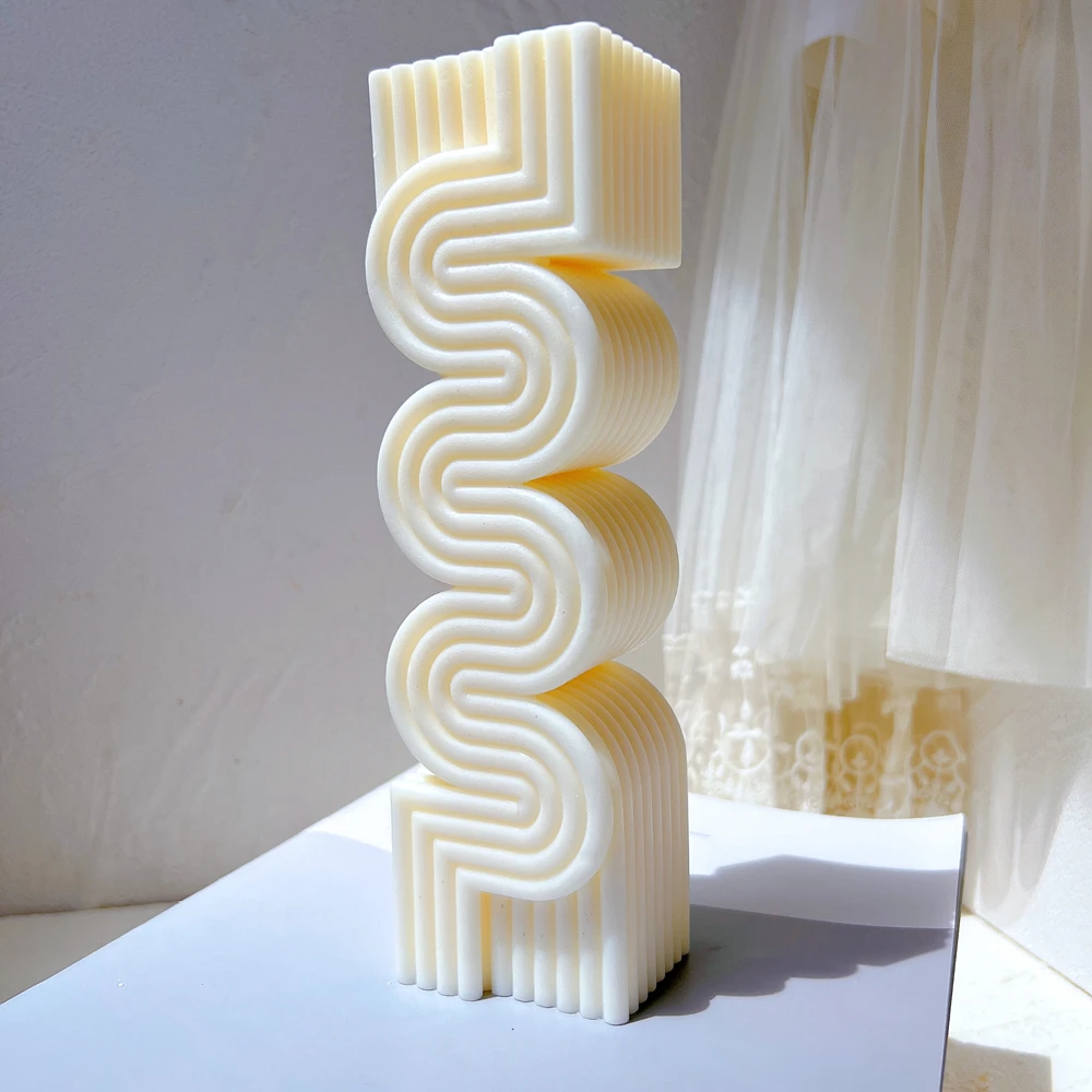 Форма для свечи в форме ребристого столба S-образной формы Эстетическая волна, Высокая Восковая Силиконовая форма, современный декоративный подарок для комнаты с обнаженной скульптурой Изображение 0
