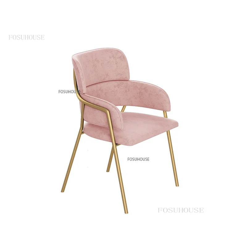 Современная мебель Фланелевые обеденные стулья Кухонный простой розовый стул для макияжа Роскошная мягкая спинка Стул для кафе-столовой A Изображение 1
