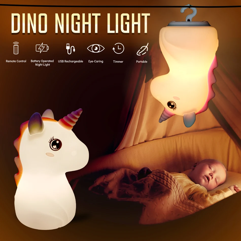 Милый силиконовый светодиодный ночник для детей, детский USB-аккумуляторный декор для спальни с мультяшными животными, сенсорный ночной светильник для подарков Изображение 1