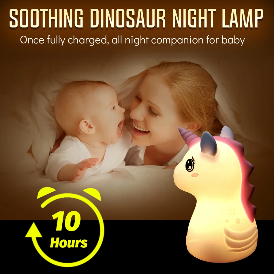 Милый силиконовый светодиодный ночник для детей, детский USB-аккумуляторный декор для спальни с мультяшными животными, сенсорный ночной светильник для подарков Изображение 2