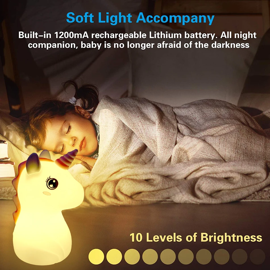 Милый силиконовый светодиодный ночник для детей, детский USB-аккумуляторный декор для спальни с мультяшными животными, сенсорный ночной светильник для подарков Изображение 4