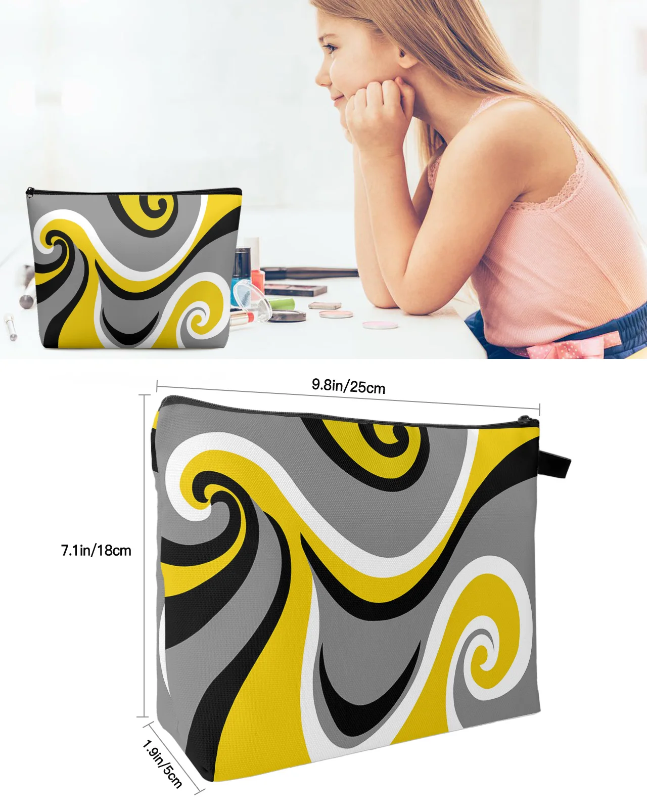 Современная абстрактная Желтая косметичка Whirlpool, сумка для предметов первой необходимости, женские косметички, органайзер для хранения в туалете, пенал для карандашей Изображение 2