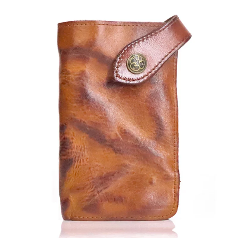 Мужской кошелек из натуральной кожи в стиле ретро, модная сумка для карточек с длинным рукавом растительного дубления Изображение 3