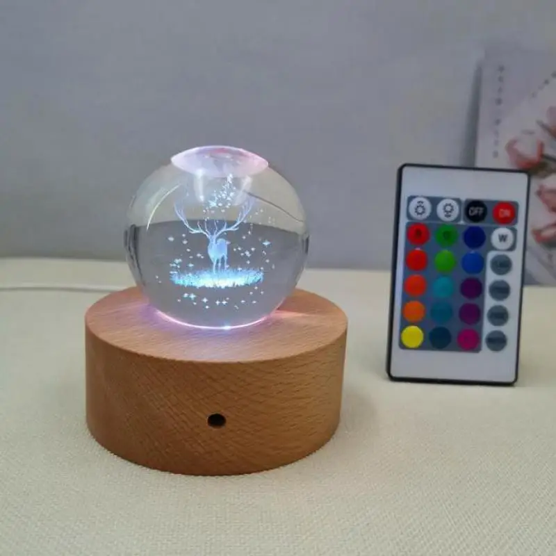 USB Бук, 3 см Основание, 3d Хрустальный шар, ночник для рукоделия, Индивидуальный Светодиодный ночник, Пульт дистанционного управления, Красочная 3D светодиодная лампа из массива дерева Изображение 0