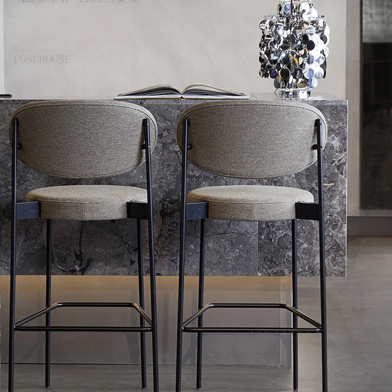 Барные стулья скандинавского дизайна, высокий табурет для дома, Барная мебель, Креативный барный стул для стойки регистрации, Простая тканевая спинка, барный стул B Изображение 2