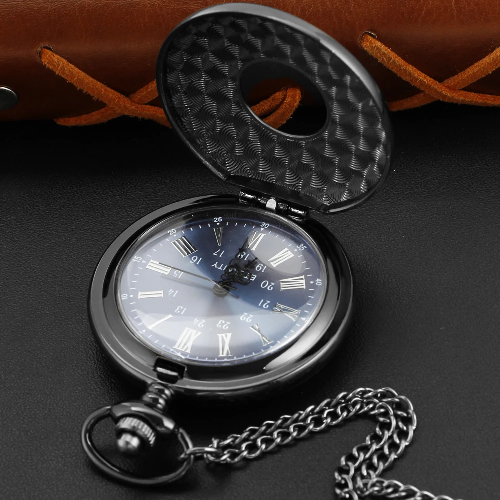 Новый черный римский дисплей Изысканный циферблат Кварцевые карманные часы Винтажное Джентльменское ожерелье Кулон Модные Аксессуары Часы Изображение 3