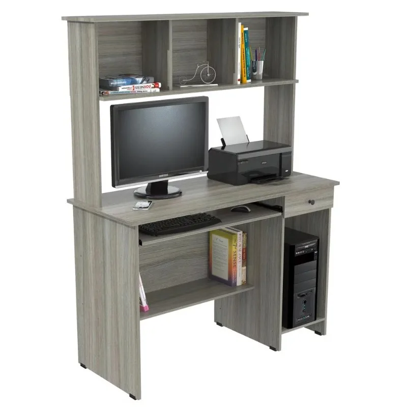 Традиционный компьютерный стол из ламината Inval и шкаф для хранения вещей серого цвета Изображение 0