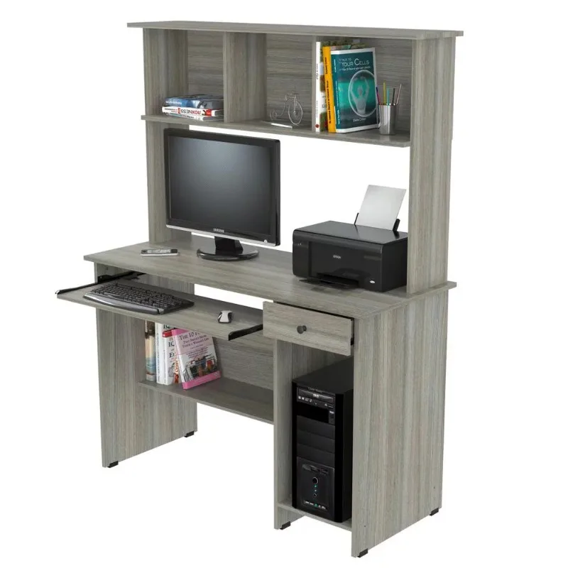 Традиционный компьютерный стол из ламината Inval и шкаф для хранения вещей серого цвета Изображение 2