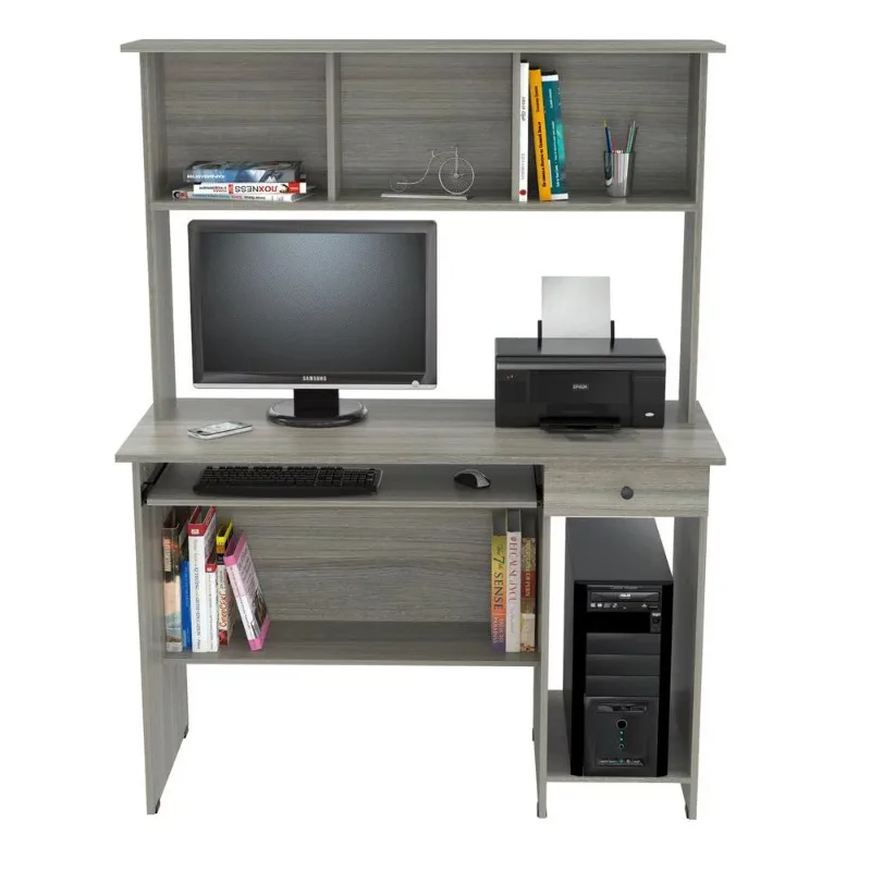 Традиционный компьютерный стол из ламината Inval и шкаф для хранения вещей серого цвета Изображение 5