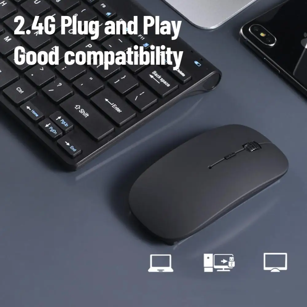 Клавиатура 2.4g для планшета, портативная ультратонкая клавиатура, Ультратонкая беспроводная мышь, клавиатура, аксессуары для ноутбуков, эргономика 1600 точек на дюйм Изображение 4