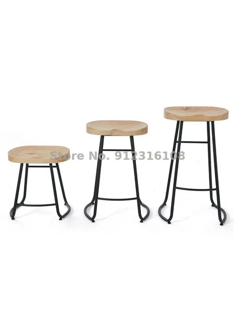 Современный простой бытовой барный стул из массива дерева, барный стул для отдыха, обеденный стул для магазина чая с молоком, бревенчатый стул для стойки регистрации с высокой ножкой Изображение 0