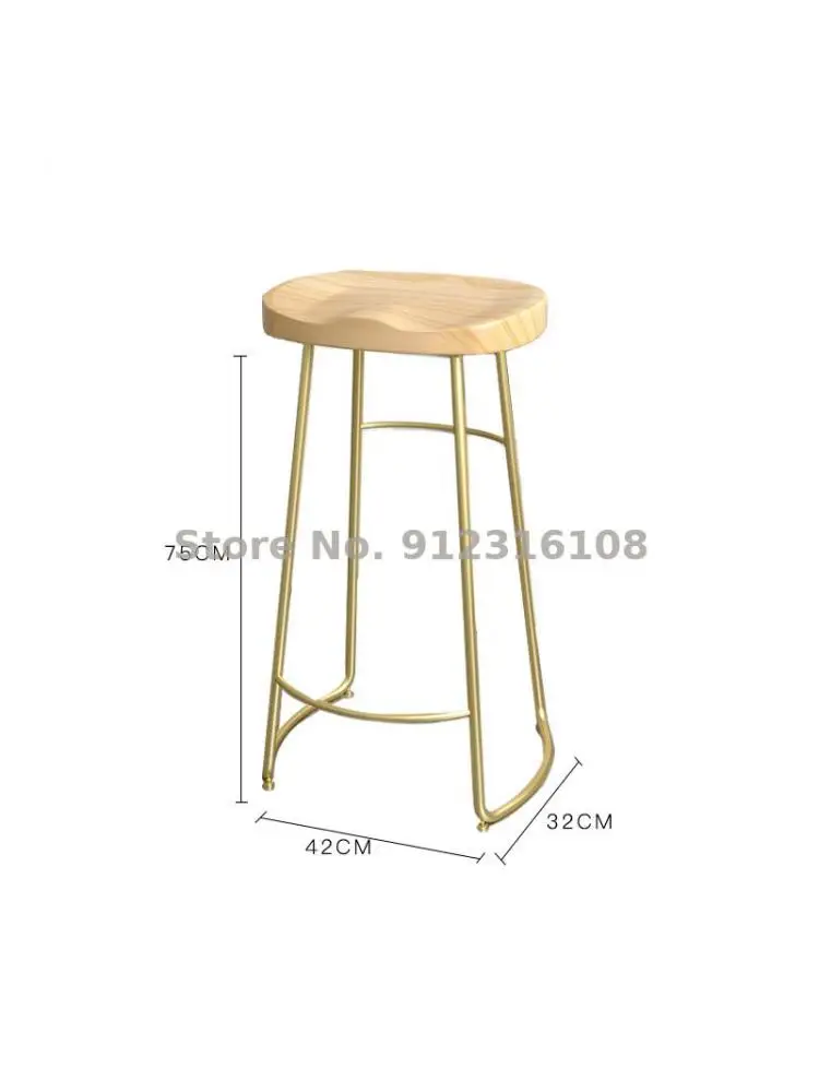 Современный простой бытовой барный стул из массива дерева, барный стул для отдыха, обеденный стул для магазина чая с молоком, бревенчатый стул для стойки регистрации с высокой ножкой Изображение 5