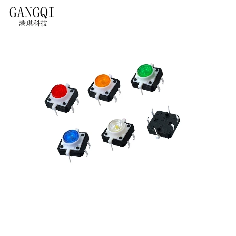 5ШТ 5 цветов 12X12x7,3 мм 4-контактный кнопочный переключатель dip TACT с подсветкой led Micro key power тактильные переключатели 12x12x7,5 мм.3 12*12*7.3 ММ Изображение 4
