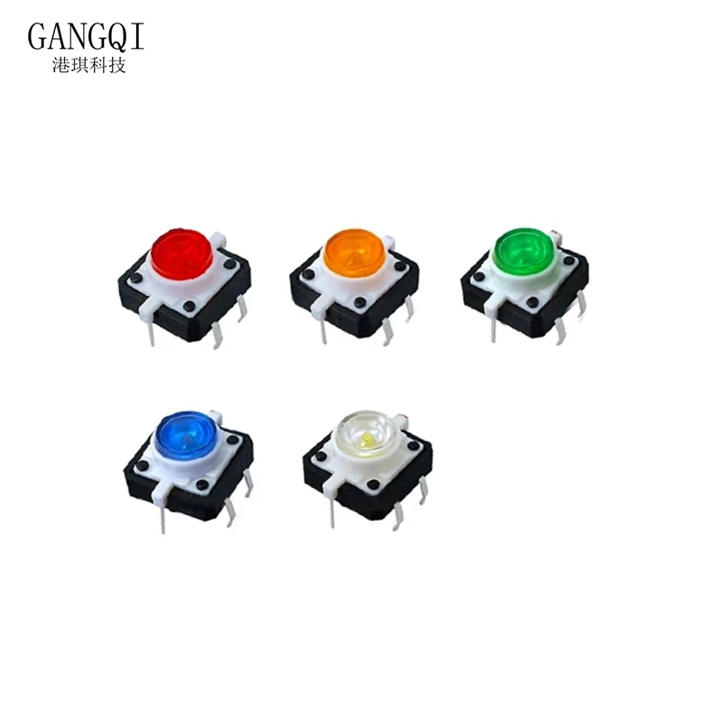 5ШТ 5 цветов 12X12x7,3 мм 4-контактный кнопочный переключатель dip TACT с подсветкой led Micro key power тактильные переключатели 12x12x7,5 мм.3 12*12*7.3 ММ Изображение 5