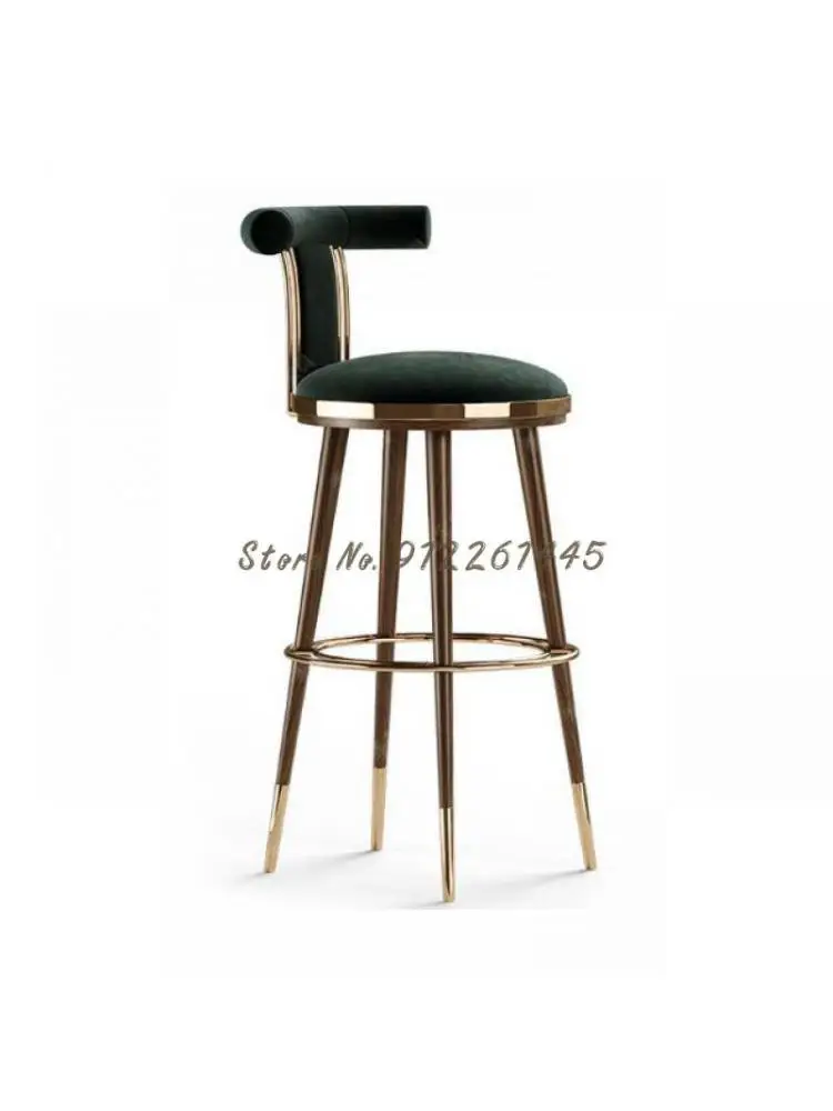 Новый легкий роскошный барный стул из нержавеющей стали с простой современной спинкой Офис продаж модельный зал барный стул высокий табурет Изображение 0