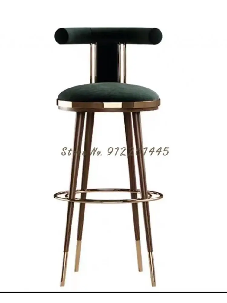 Новый легкий роскошный барный стул из нержавеющей стали с простой современной спинкой Офис продаж модельный зал барный стул высокий табурет Изображение 1