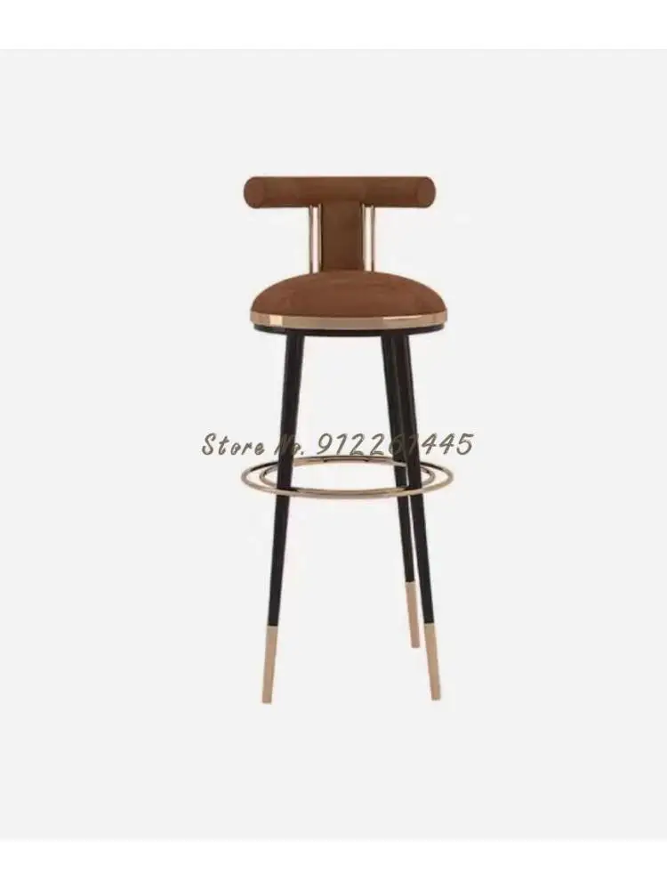 Новый легкий роскошный барный стул из нержавеющей стали с простой современной спинкой Офис продаж модельный зал барный стул высокий табурет Изображение 4