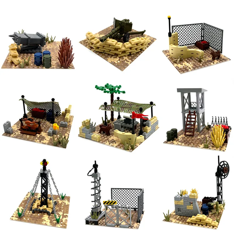 Строительные блоки военной сцены MOC Jungle Desert Sentry Command Camp Battalion Cannon Sentinel Trench DIY Assembly Bricks Toys Изображение 1