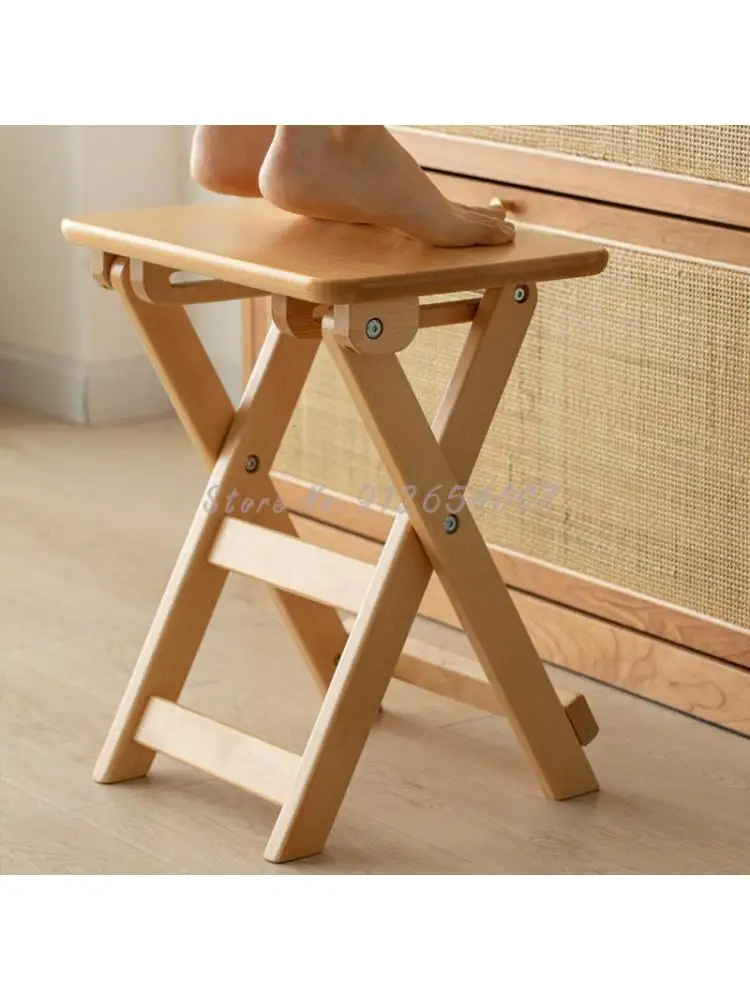 Складной табурет из массива дерева, маленькая переносная скамейка Мажа, бытовой табурет из букового дерева, компактный кухонный складной стул, обеденный стул Изображение 3
