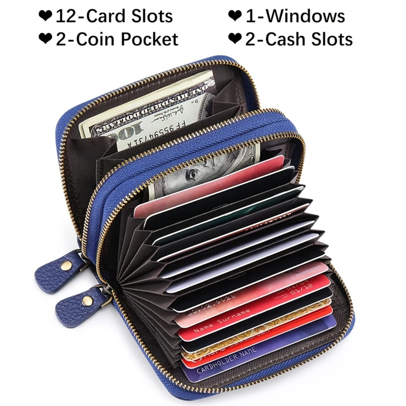 Мужской женский держатель для карт из искусственной кожи, небольшой кошелек на молнии, твердый кошелек для монет, дизайн в виде гармошки, Rfid ID, сумки для деловых кредитных карт Изображение 1
