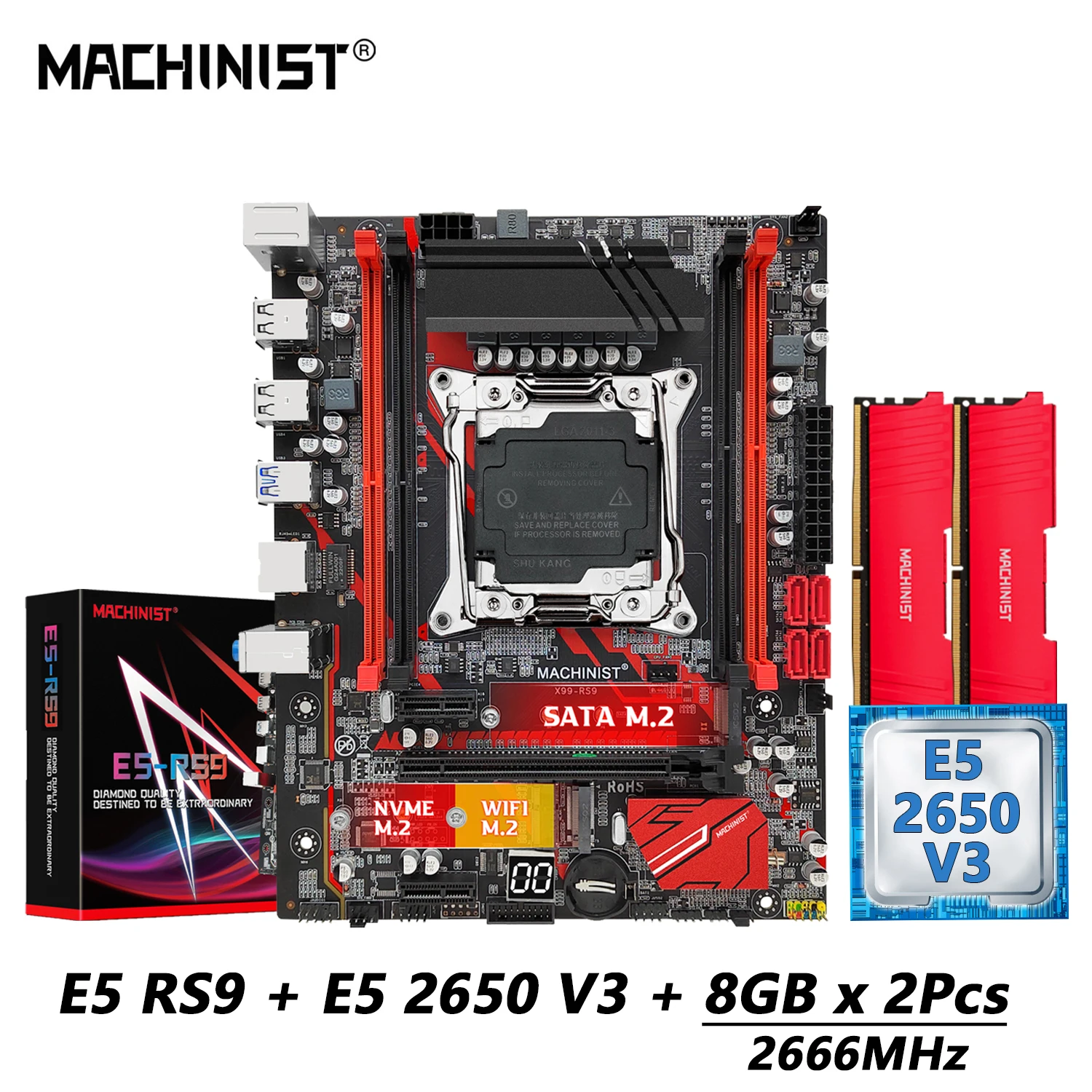 Материнская Плата MACHINIST RS9 X99 С Комплектом Xeon E5 2650 V3 CPU 2x8GB = 16GB DDR4 2666MHz RAM Memory LGA 2011-3 Combo ATX NVME M.2 Изображение 0
