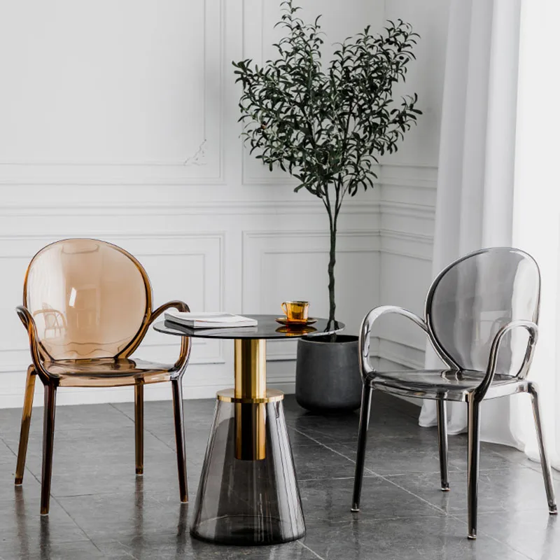 Скандинавские акриловые обеденные стулья, бытовые прозрачные стулья с подлокотниками, магазины для приготовления чая с молоком, Хрустальные стулья, Пластиковые табуретки для отдыха Изображение 0