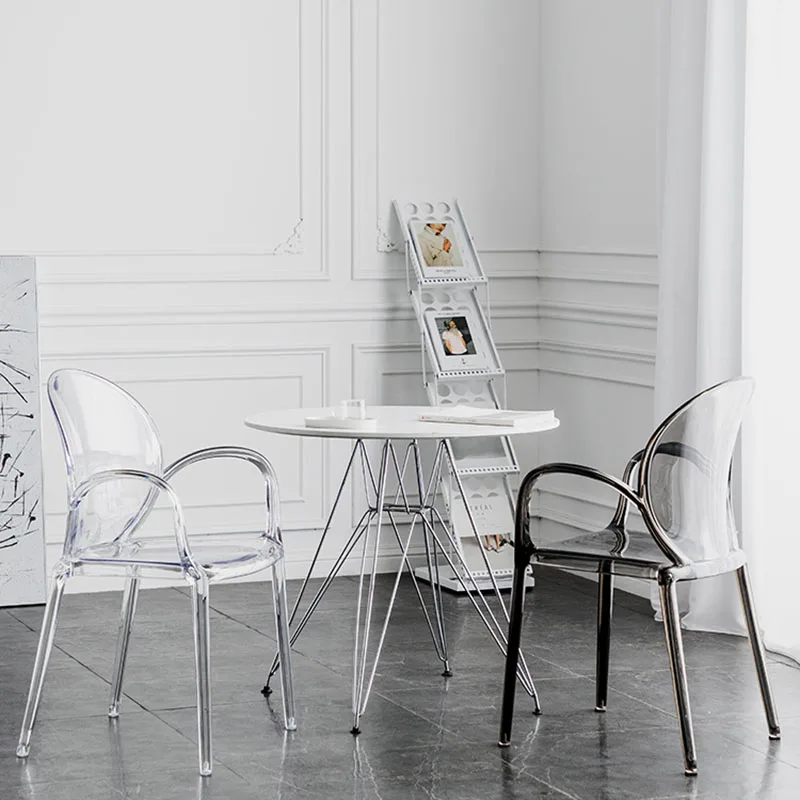 Скандинавские акриловые обеденные стулья, бытовые прозрачные стулья с подлокотниками, магазины для приготовления чая с молоком, Хрустальные стулья, Пластиковые табуретки для отдыха Изображение 1