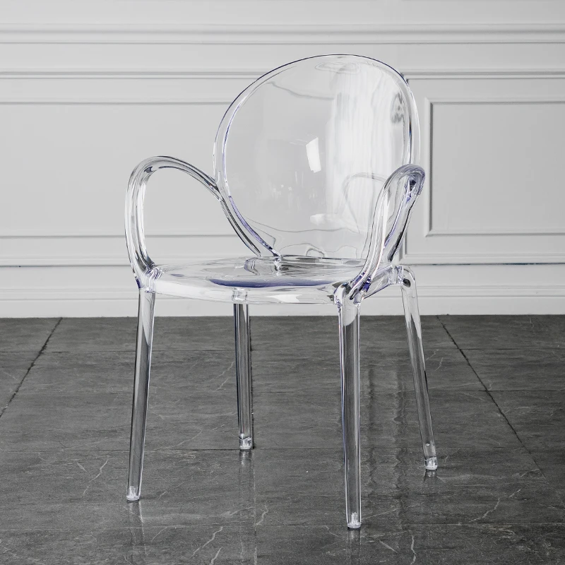 Скандинавские акриловые обеденные стулья, бытовые прозрачные стулья с подлокотниками, магазины для приготовления чая с молоком, Хрустальные стулья, Пластиковые табуретки для отдыха Изображение 5