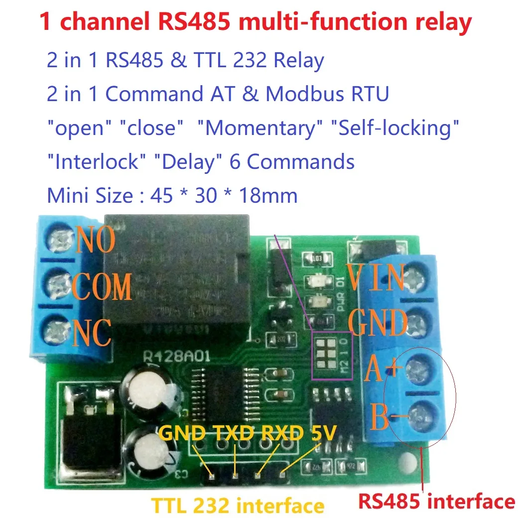 2 В 1 RS485 RS232 TTL На плате реле Modbus RTU ПК последовательный порт USB COM UART 1 канал 12 В постоянного тока модуль Изображение 5