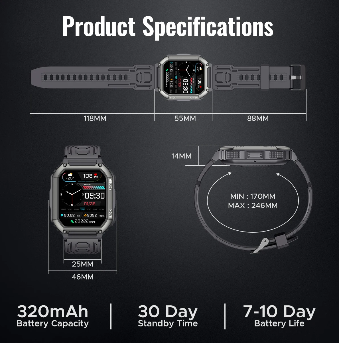 Xiaomi NEW Bluetooth Call Smart Watch Мужские Смарт-часы с Длительным Режимом ожидания, Фитнес-Трекер, 24-Часовой Монитор Здоровья IP67, Военные Оригинальные Умные Часы Изображение 5