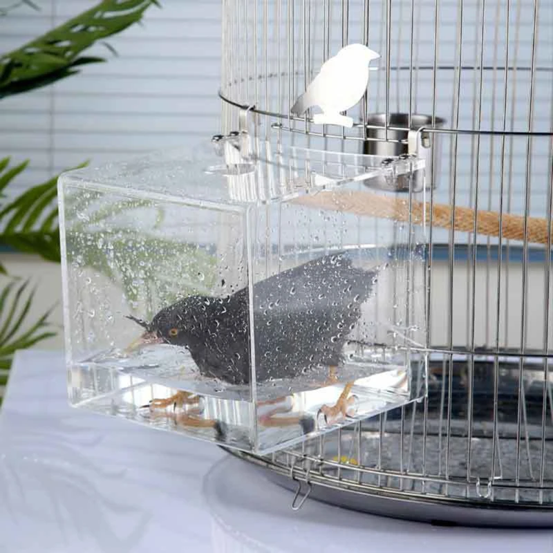 Акриловая прозрачная ванна для птиц, Прозрачная ванна для душа, чаша с подвесными крючками, аксессуар для клетки для маленьких птичек-попугаев Изображение 2