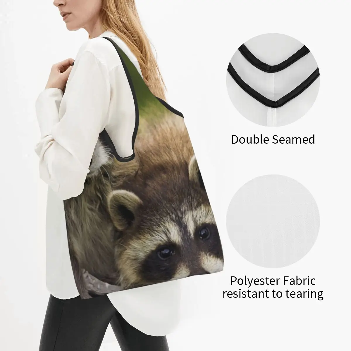 Женская Повседневная сумка для покупок на плечо Raccoons Couple Timber Walk, большая вместительная сумка-тоут, портативная сумка для хранения, складные сумки Изображение 1