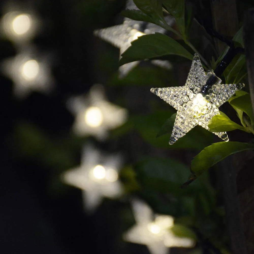 Светодиодные гирлянды с солнечной звездой, вспышка, водонепроницаемая гирлянда, сказочный светильник для украшения рождественской свадьбы в саду на открытом воздухе Изображение 2