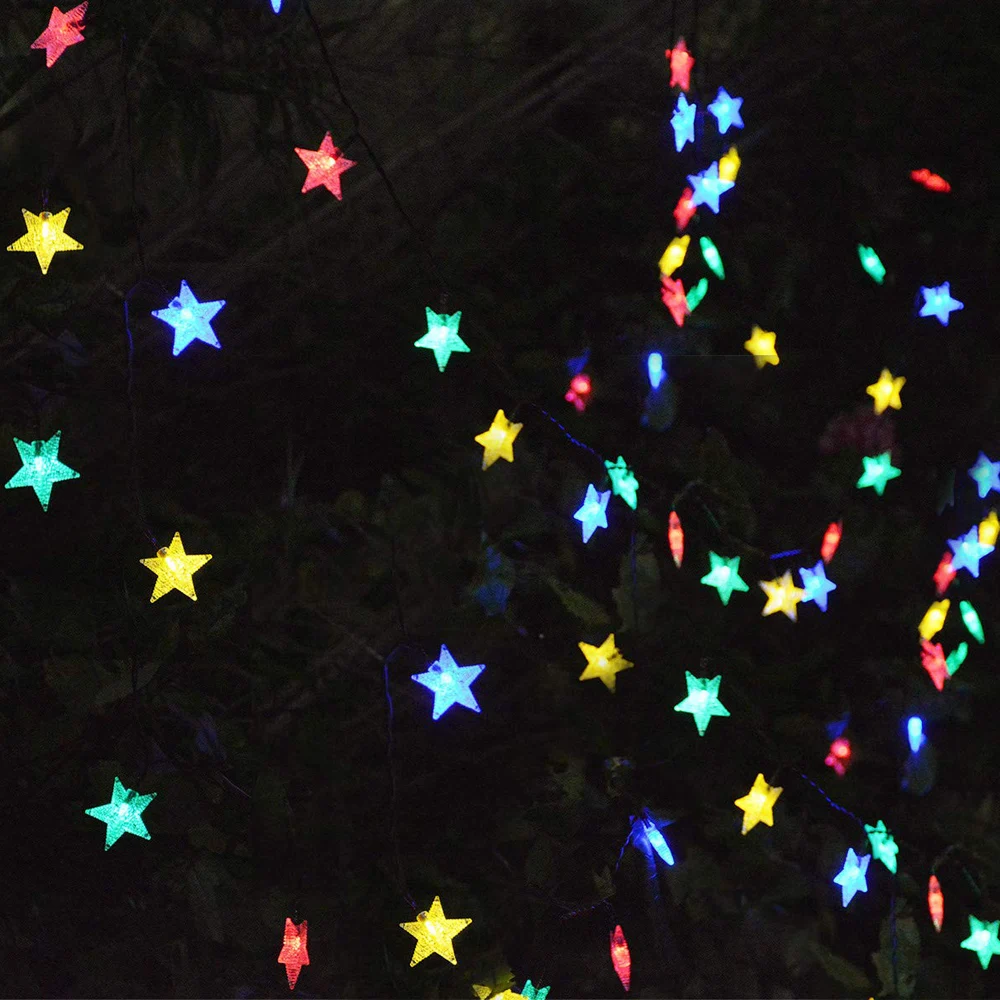 Светодиодные гирлянды с солнечной звездой, вспышка, водонепроницаемая гирлянда, сказочный светильник для украшения рождественской свадьбы в саду на открытом воздухе Изображение 5