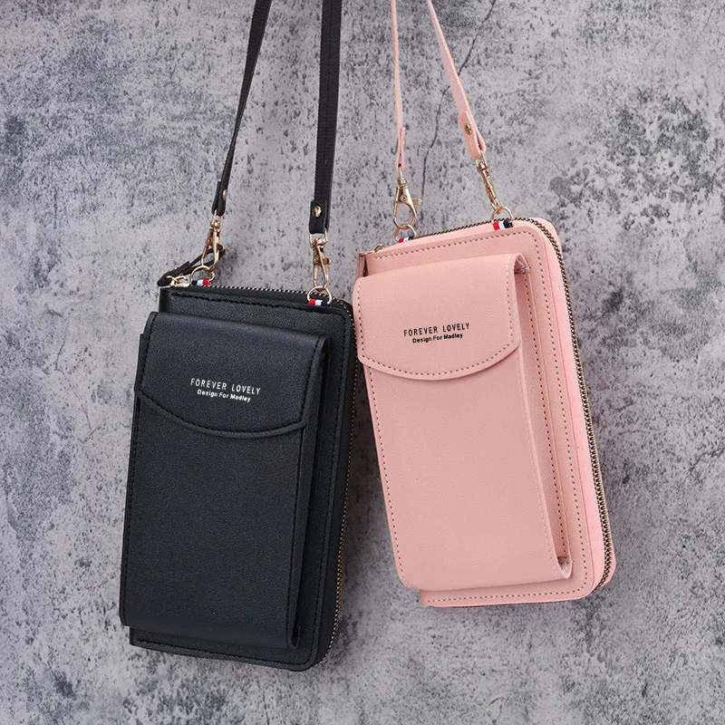 Модная сумка для мобильного телефона через плечо, универсальная сумка для карт с несколькими позициями, Женский простой двухслойный кошелек Изображение 0