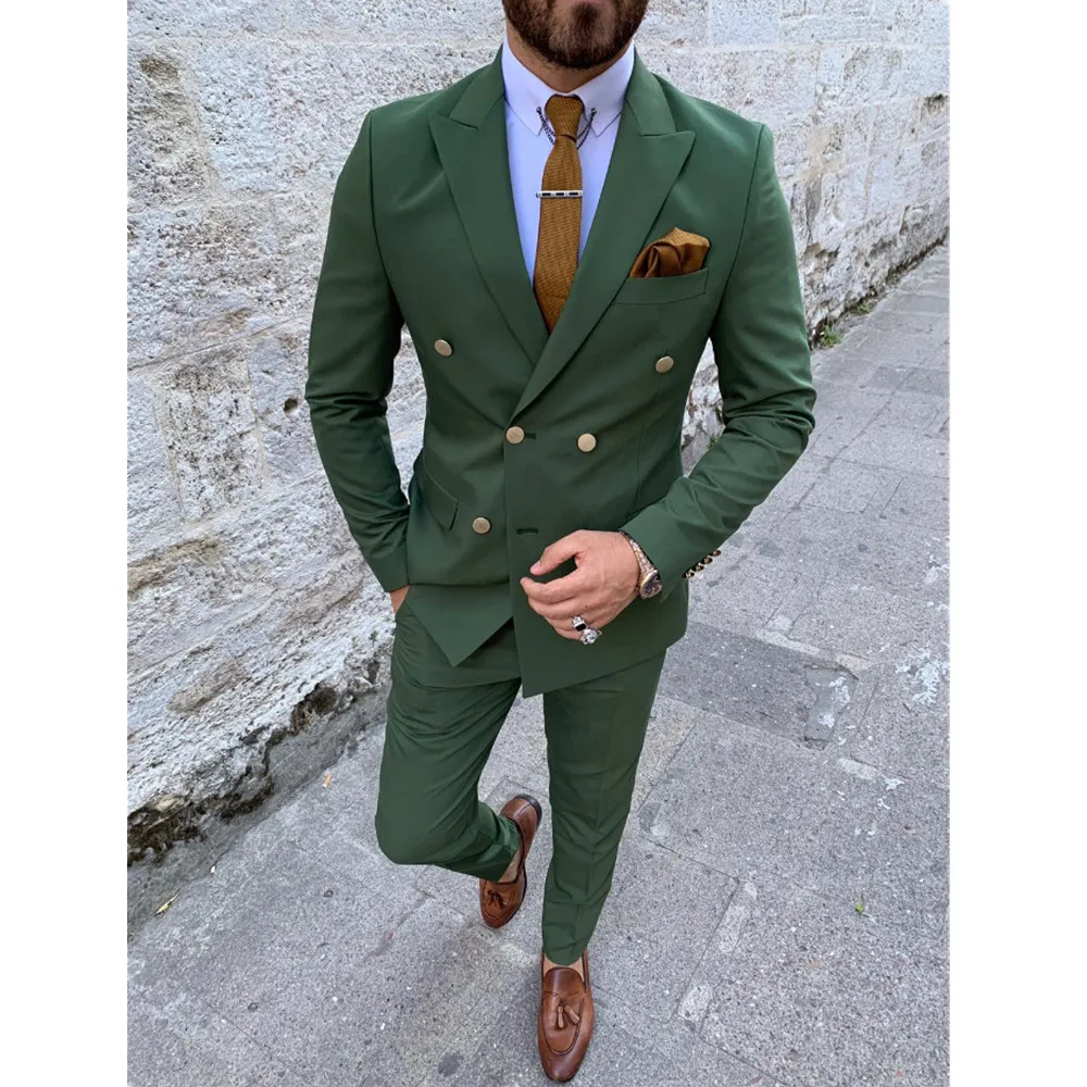 НОВЫЙ 2023 Индивидуальный зеленый деловой повседневный костюм, мужской комплект из двух предметов, жених, костюм шафера, свадебный банкетный костюм, мужчина Изображение 0
