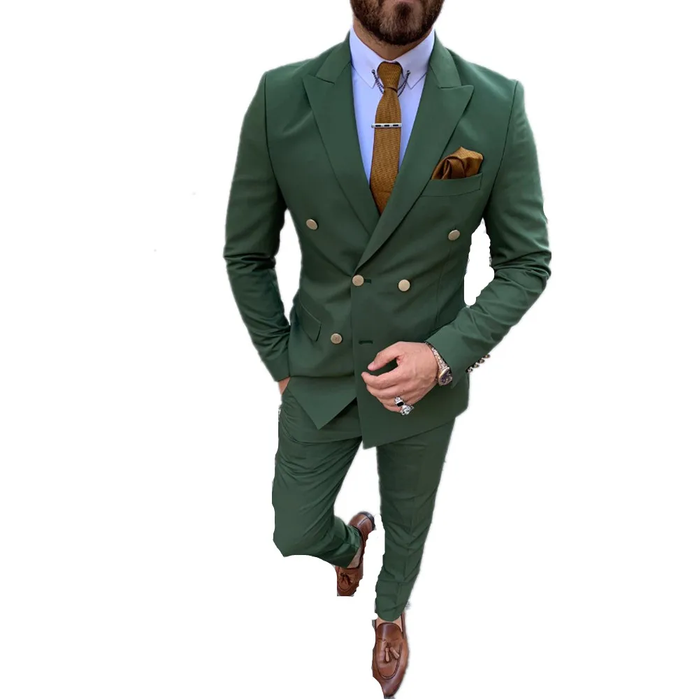 НОВЫЙ 2023 Индивидуальный зеленый деловой повседневный костюм, мужской комплект из двух предметов, жених, костюм шафера, свадебный банкетный костюм, мужчина Изображение 2