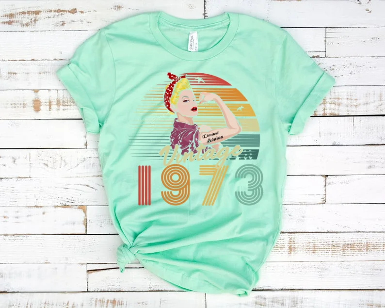 Футболка для именинницы, модная вечеринка, женская одежда в стиле Харадзюку, хлопок, забавная надпись, 1974 года рождения, женская футболка, футболки с коротким рукавом Изображение 1